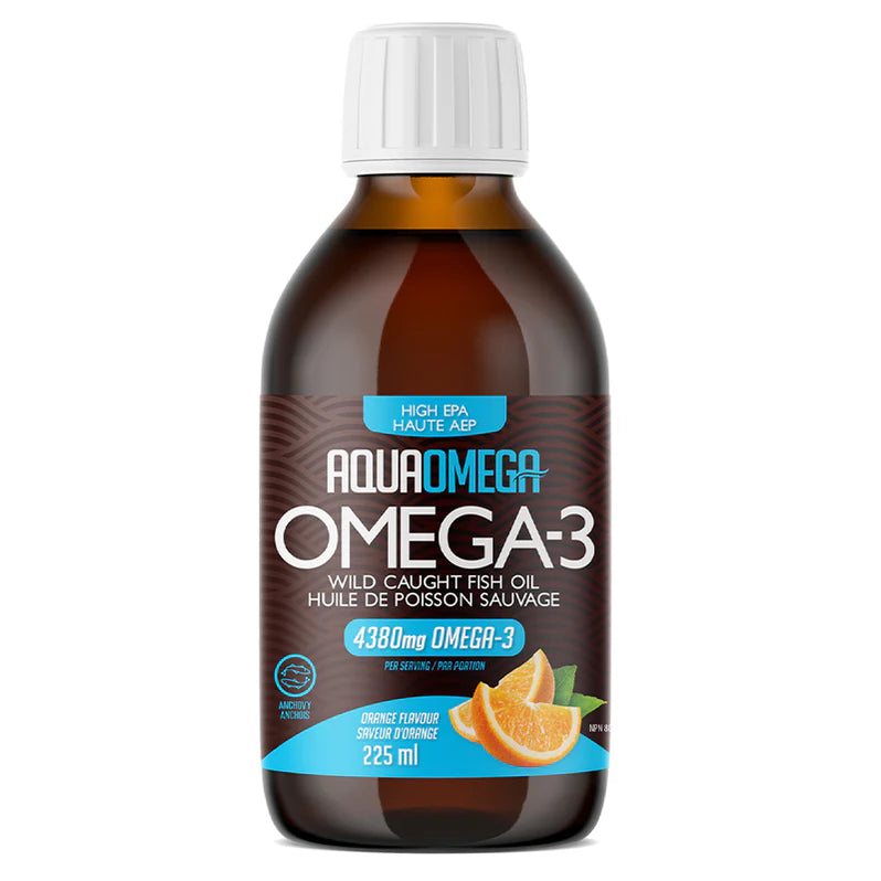 Aqua Omega EPA x5 Liquide 225ml Orange - Oméga-3 EPA Concentration Maximale Santé Cardiovasculaire | SynerFit Nutrition