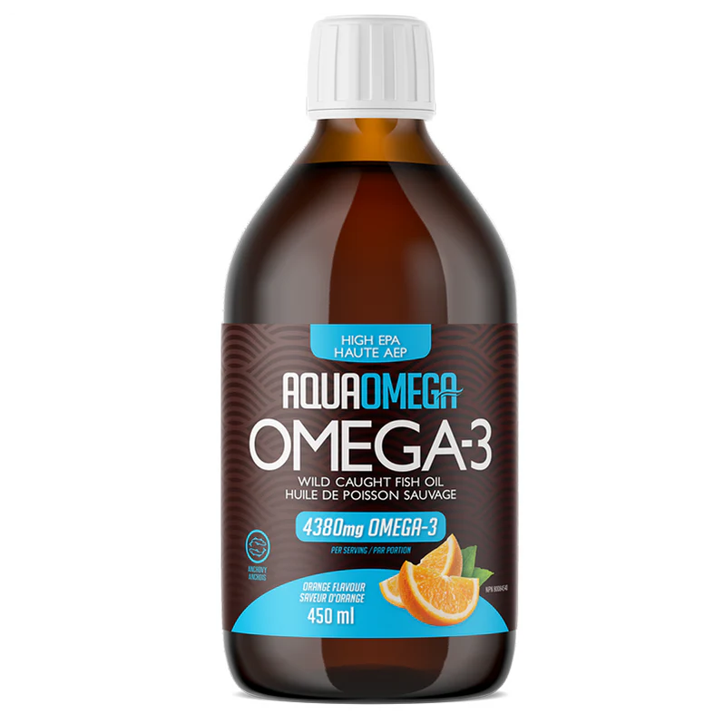Aqua Omega EPA x5 Liquide 450ml Orange - Oméga-3 EPA Concentration Maximale Santé Cardiovasculaire | SynerFit Nutrition