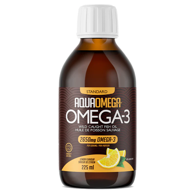Aqua Omega Standard Liquide 225ml Citron - Oméga-3 EPA DHA Santé Cardiovasculaire Cerveau | SynerFit Nutrition