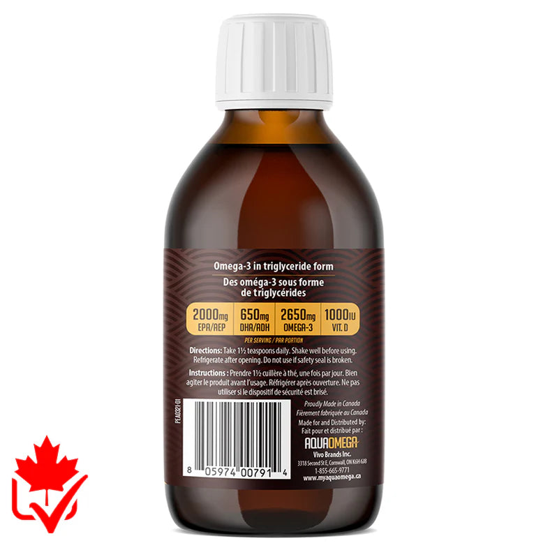 Aqua Omega Standard Liquide - Valeurs Nutritionnelles Oméga-3 EPA DHA Qualité Premium | SynerFit Nutrition