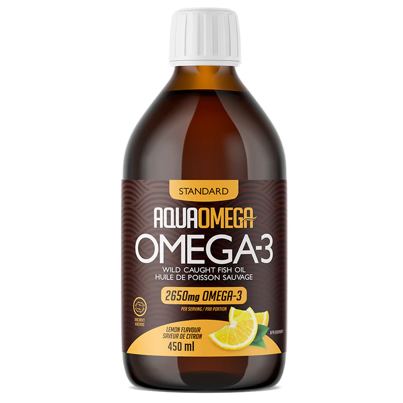 Aqua Omega Standard Liquide 450ml Citron - Oméga-3 EPA DHA Santé Cardiovasculaire Cerveau | SynerFit Nutrition