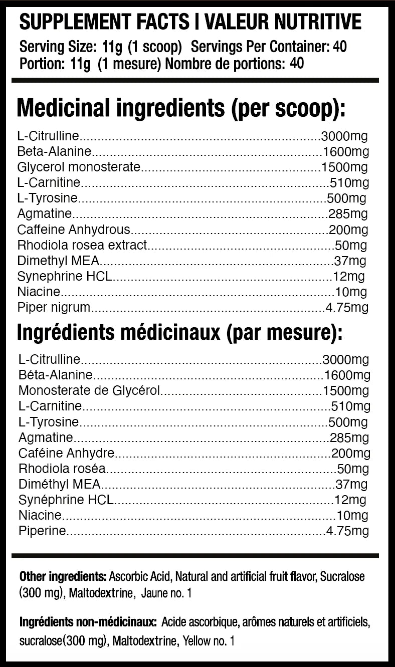 Predator Labs Berserk 440g - Valeurs Nutritionnelles Pré-Entraînement Stimulant | SynerFit Nutrition