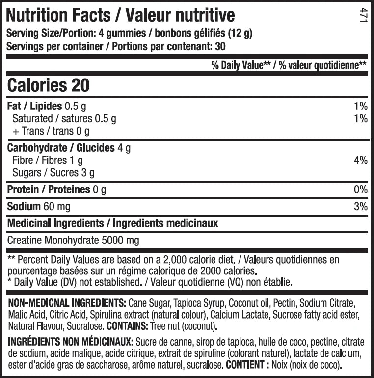 ANS Créatine Gummies 120ct - Valeurs Nutritionnelles Créatine Monohydrate | SynerFit Nutrition