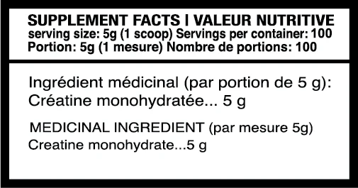 Predator Labs Créatine BigFoot 500g - Valeurs Nutritionnelles Créatine Monohydrate | SynerFit Nutrition