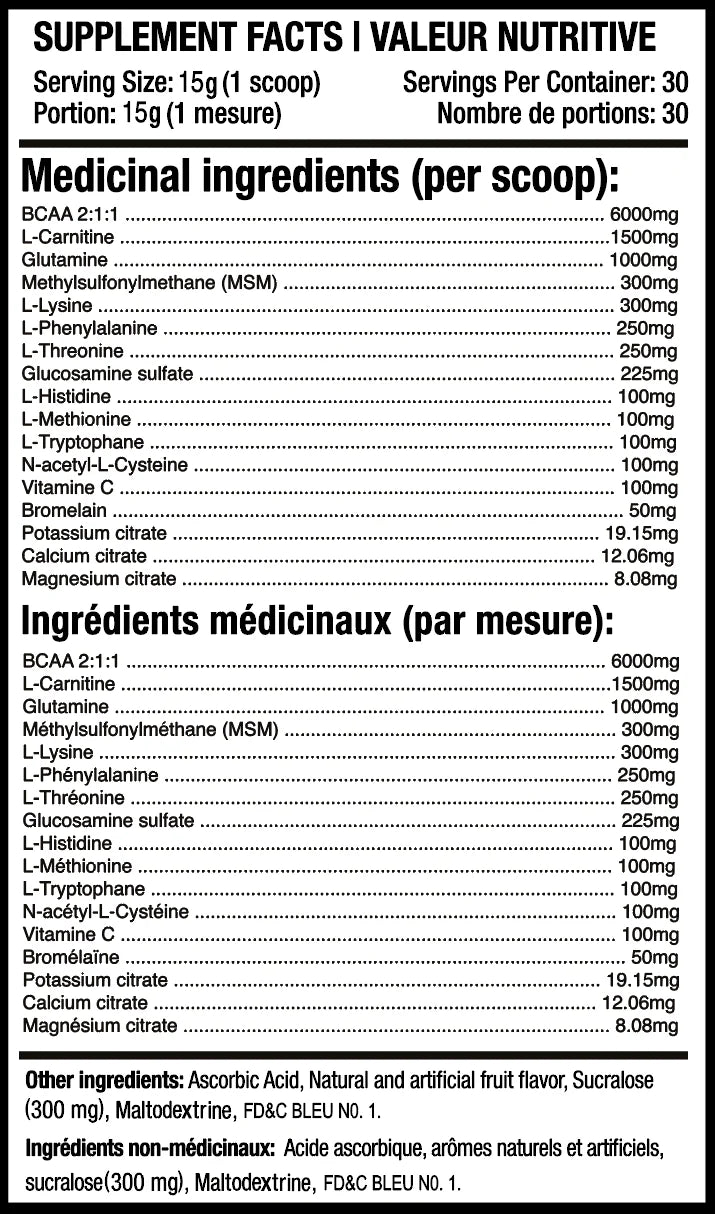 Predator Labs EAA Endless 30 Portions - Valeurs Nutritionnelles EAA Acides Aminés | SynerFit Nutrition