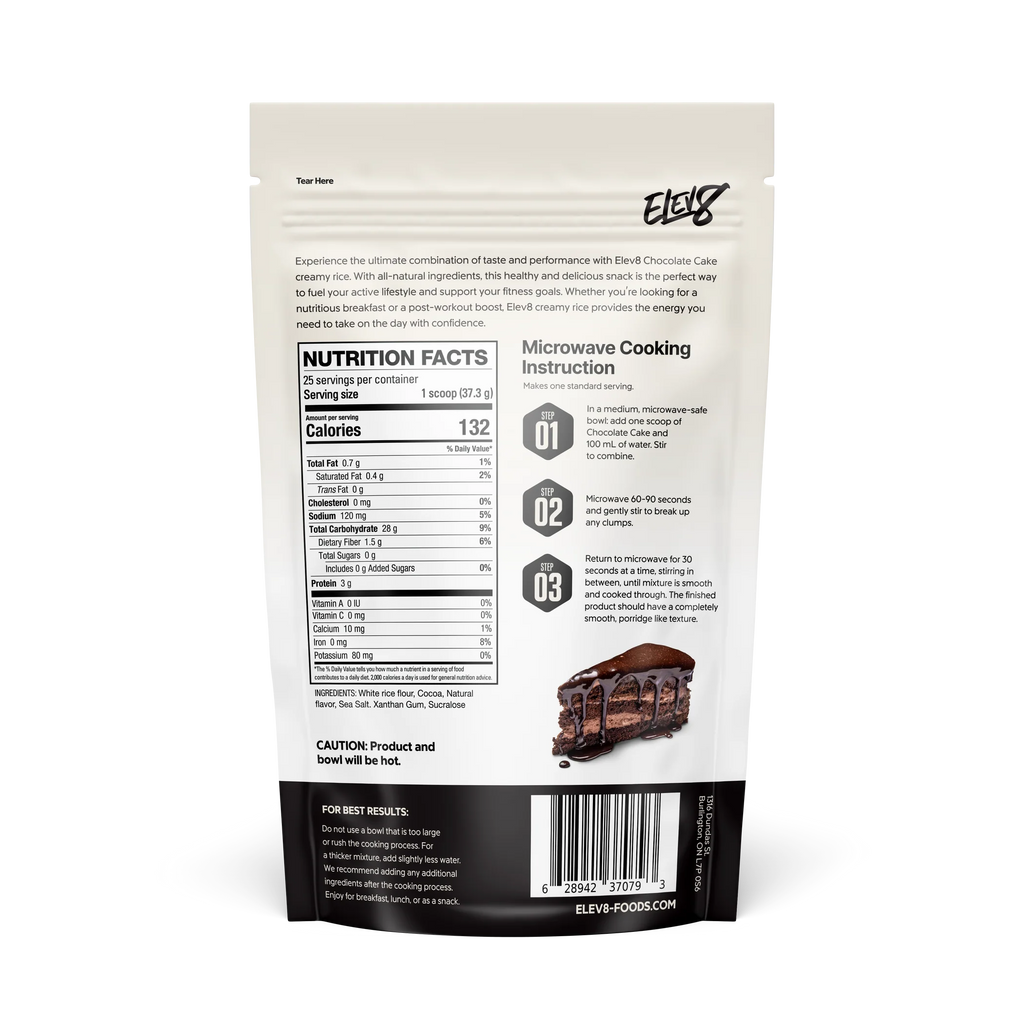 Elev8 Crème de Riz Chocolate Cake - Valeurs Nutritionnelles Glucides Complexes | SynerFit Nutrition