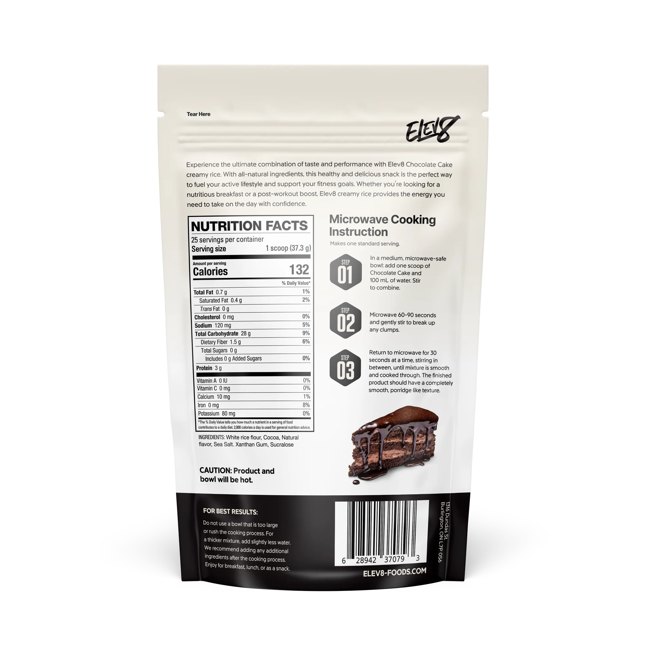 Elev8 Crème de Riz Chocolate Cake - Valeurs Nutritionnelles Glucides Complexes | SynerFit Nutrition