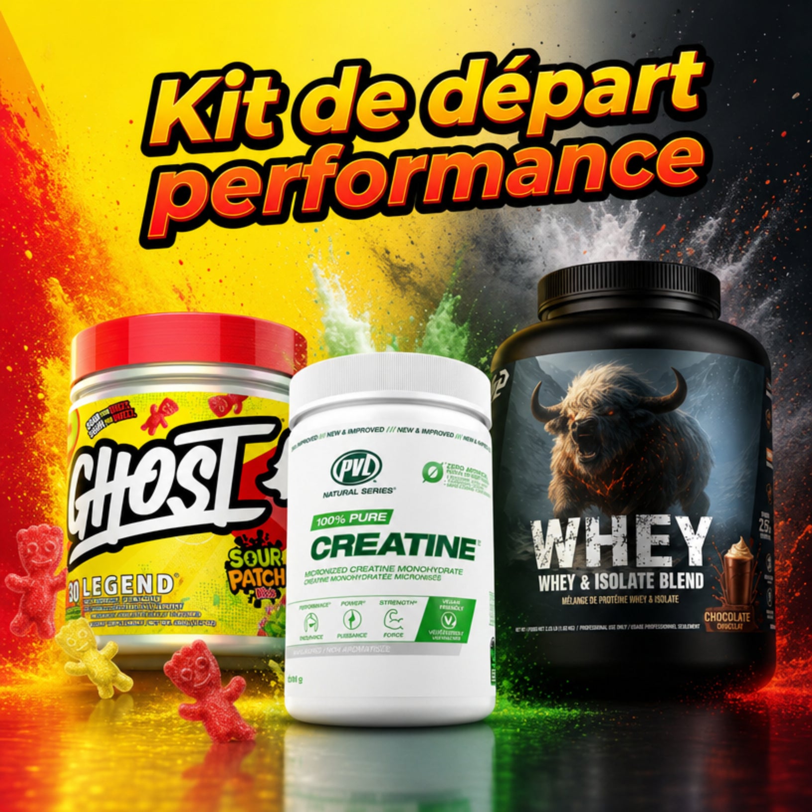 Kit de Départ Performance - Whey Predator Labs, Créatine PVL et Pré-Workout Ghost - SynerFit Nutrition