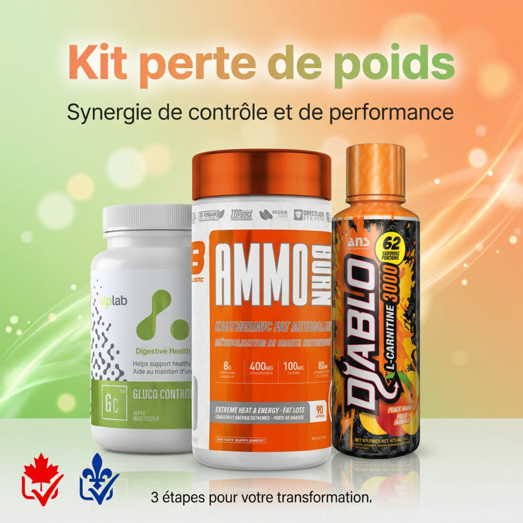 Kit Perte de Poids - Ammo Burn Ballistic Labs, L-Carnitine ANS et Gluco Control ATP Labs - SynerFit Nutrition
