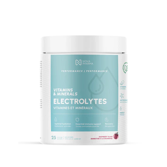Nova Pharma Électrolytes 25 Portions Barbotine Framboise - Hydratation Sportive | SynerFit Nutrition