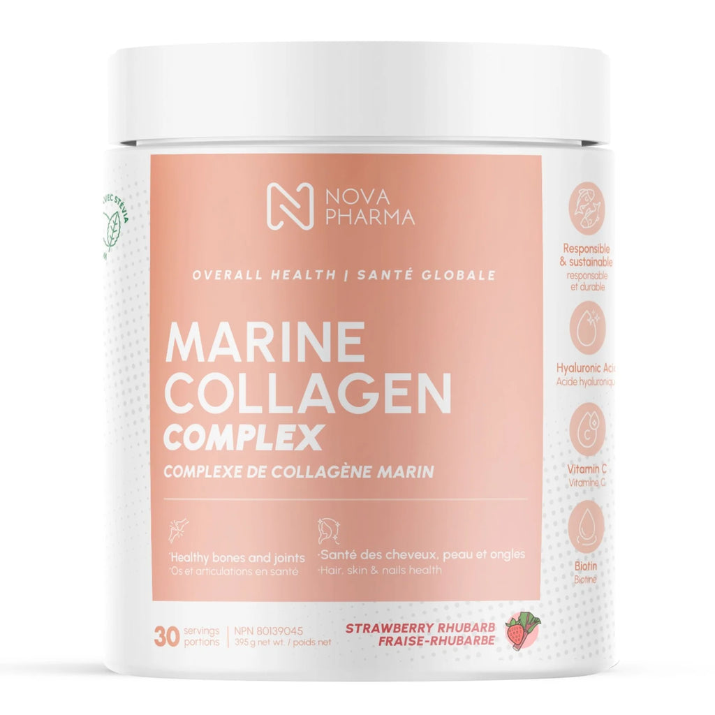 Nova Pharma Collagène Marin Fraise Rhubarbe - Peau Articulations Anti-Âge | SynerFit Nutrition