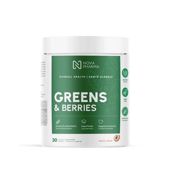 Nova Pharma Greens & Berries 30 Portions Pêche - Superaliments Antioxydants | SynerFit Nutrition