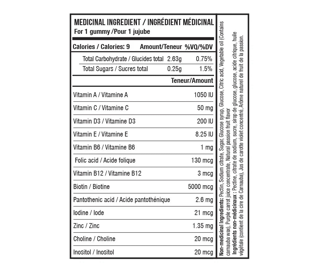 Nova Pharma Diva Biotine 60 Gummies - Valeurs Nutritionnelles Biotine Beauté | SynerFit Nutrition