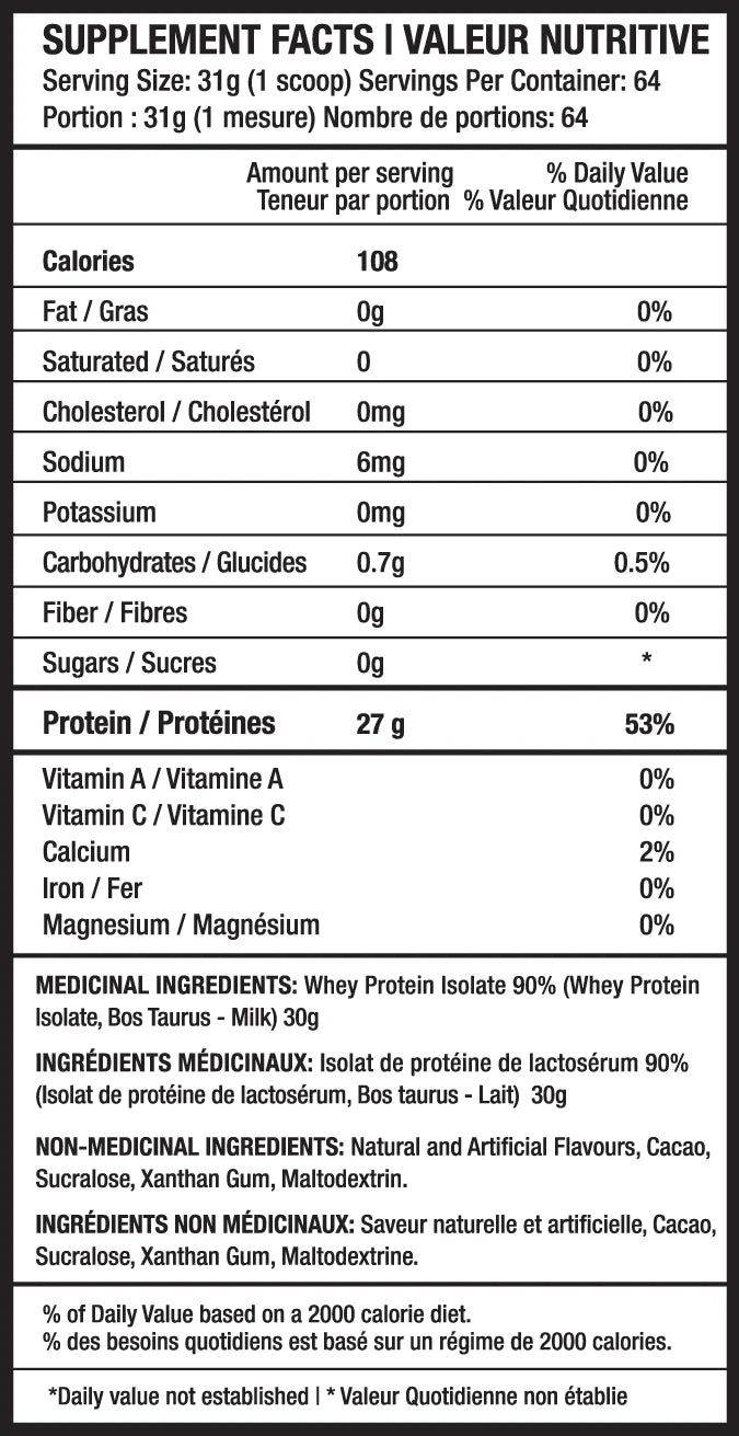 Predator Labs Protéine Iso 2KG - Valeurs Nutritionnelles Isolat Whey | SynerFit Nutrition