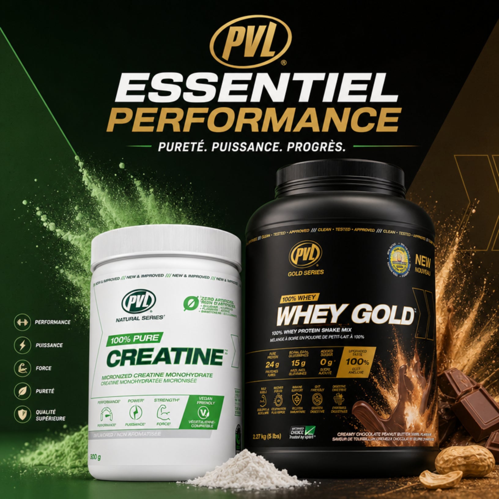 PVL Bundle Essentiel Performance - Whey Gold 6lbs et Créatine 300g - SynerFit Nutrition
