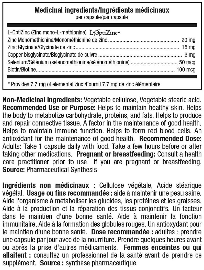 ATP SynerZinc - Valeurs nutritives - SynerFit Nutrition