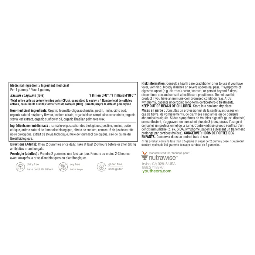 Youtheory Probiotique Gummies — Bacillus coagulans, Santé Digestive & Immunité