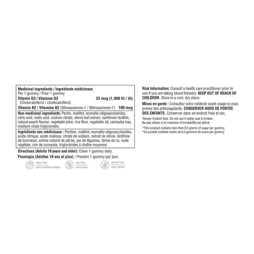 Youtheory Vitamine D3 + K2 Gummies — Os, Immunité & Santé Cardiovasculaire