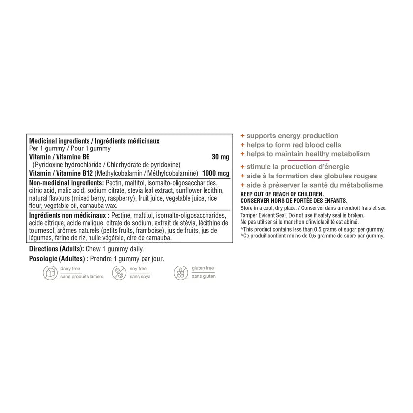 Youtheory Vitamine B6 + B12 Gummies — Énergie, Globules Rouges & Métabolisme