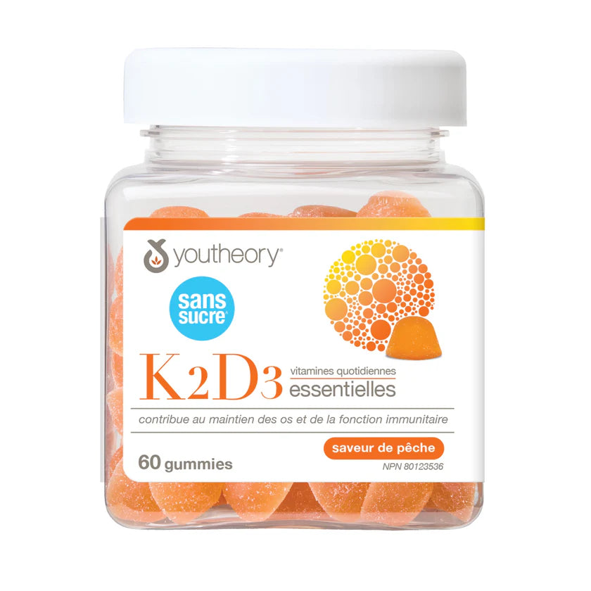Youtheory Vitamine D3 + K2 Gummies — Os, Immunité & Santé Cardiovasculaire