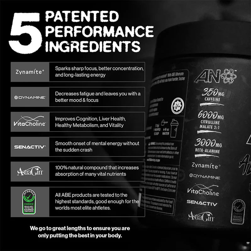 ABE Ultimate Pré-Workout 390g - Informations nutritionnelles - SynerFit Nutrition