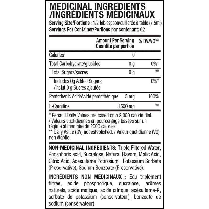 ANS Diablo L-Carnitine 3000 473ml - Valeurs Nutritionnelles L-Carnitine Liquide | SynerFit Nutrition