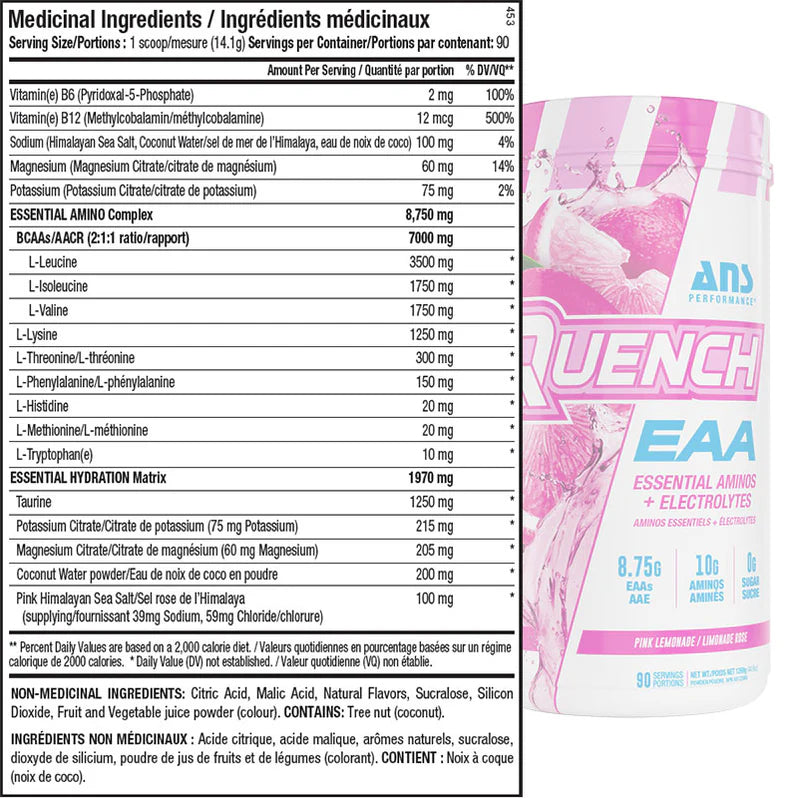 ANS Quench EAA 1269g Pink Lemonade - Valeurs nutritives - SynerFit Nutrition