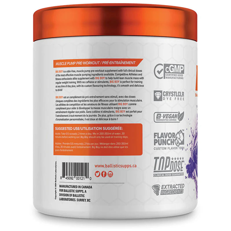 Ballistic Supps Big Boy Stim Free 366g - Informations nutritionnelles - SynerFit Nutrition
