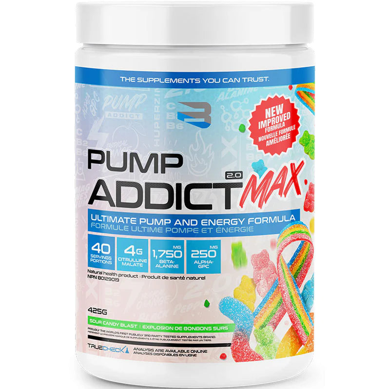 Believe Pump Addict V MAX 4 Pré-workout 425g 40 portions Sour Candy Blast - SynerFit Nutrition