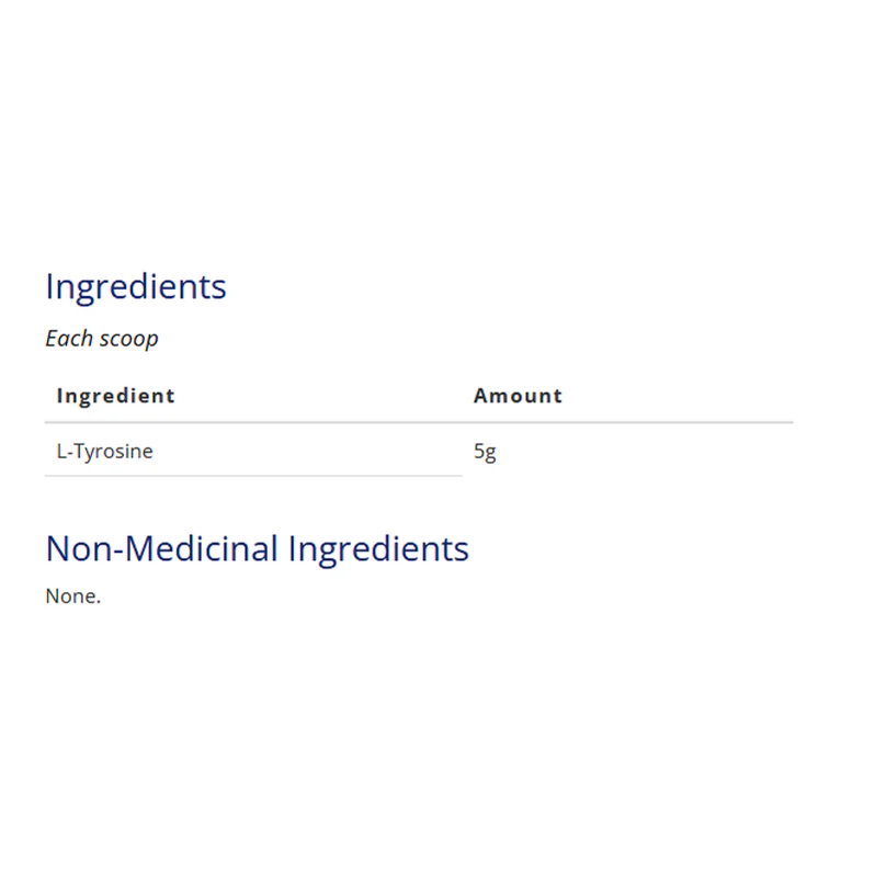 CanPrev L-Tyrosine 220g - Valeurs Nutritionnelles Supplément Acide Aminé | SynerFit Nutrition