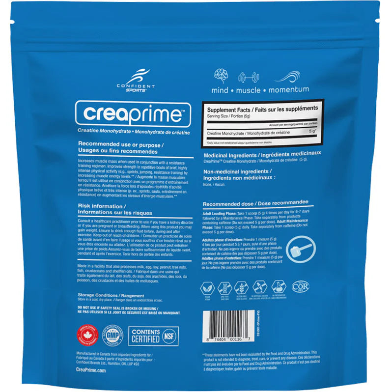 Confident Sports Creaprime Créatine 2kg - Informations nutritionnelles - SynerFit Nutrition