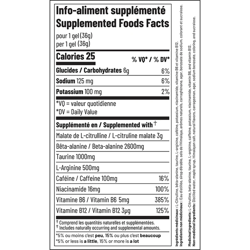 Duus Gel Pré-Workout 36g - Valeurs nutritives - SynerFit Nutrition