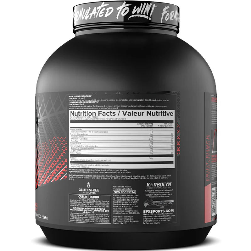 EFX Sports Karbolyn Fuel 2395g - Informations nutritionnelles Fruit Punch - SynerFit Nutrition