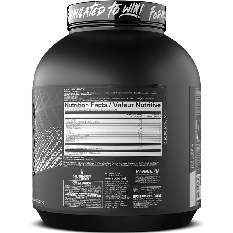EFX Sports Karbolyn Fuel 2395g - Informations nutritionnelles Neutre - SynerFit Nutrition