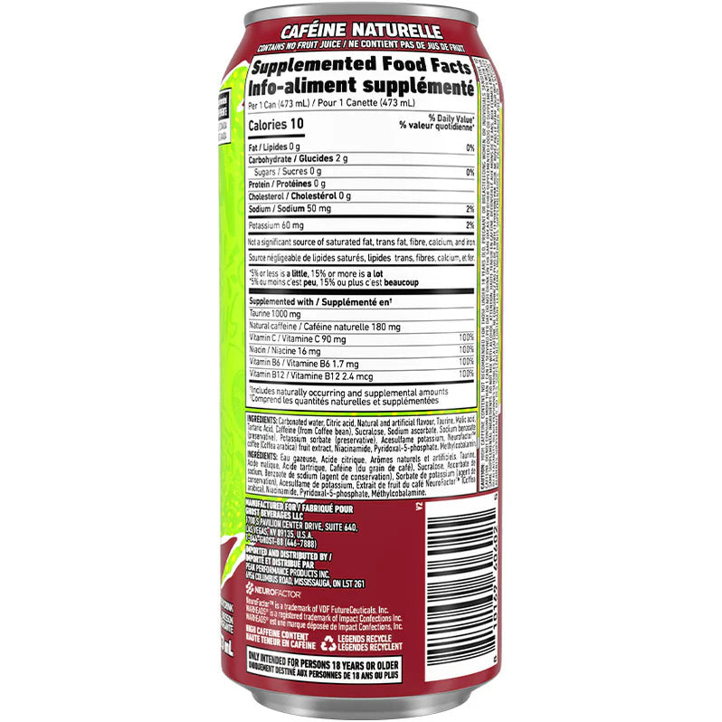 Ghost Energy Drink 473ml - Informations nutritionnelles Warheads Sour Black Cherry - SynerFit Nutrition