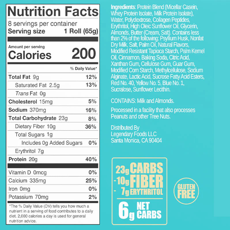 Legendary Foods Brioche Protéinée Caramel Sticky Bun - Tableau des valeurs nutritives - SynerFit Nutrition