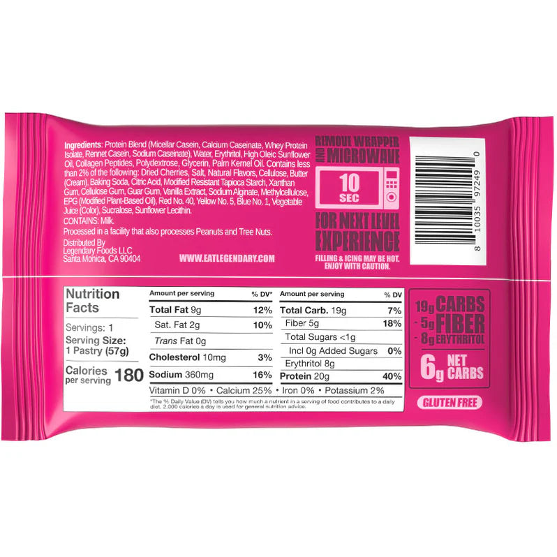 Legendary Foods Protein Pastry 57g Cherry Crumble - Informations nutritionnelles - SynerFit Nutrition