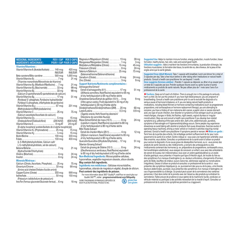 Progressive Multivitamines Femme - Valeurs Nutritionnelles Vitamines Minéraux Femme Active | SynerFit Nutrition
