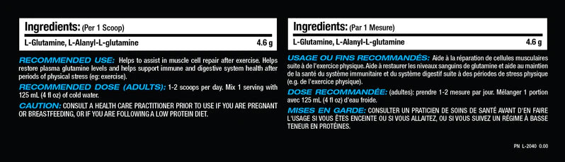 PVL Glutamine Gold - Informations nutritionnelles - SynerFit Nutrition
