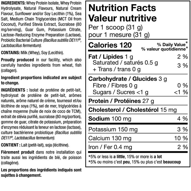 PVL Iso Gold Whey Protéine - Informations nutritionnelles Banana Cream - SynerFit Nutrition