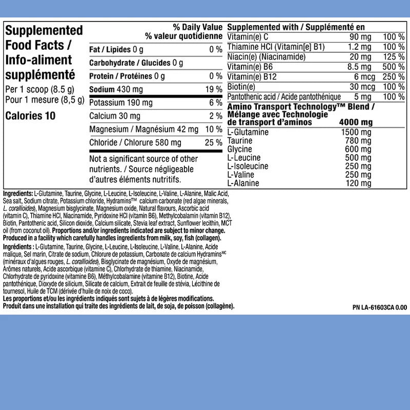 PVL Pro H2O Électrolytes Arctic Breeze - Valeurs nutritives - SynerFit Nutrition