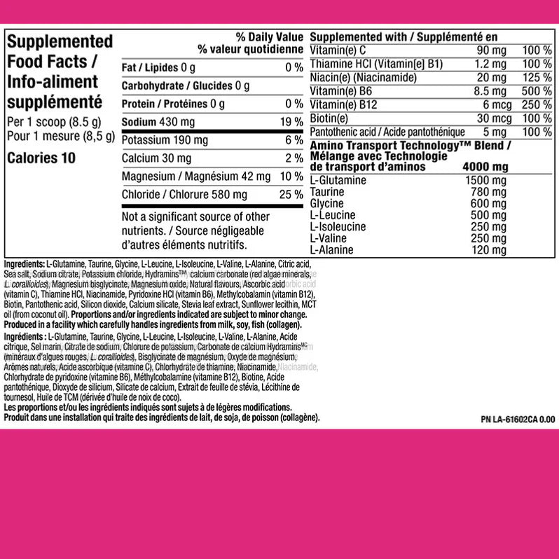 PVL Pro H2O Électrolytes Berry - Valeurs nutritives - SynerFit Nutrition