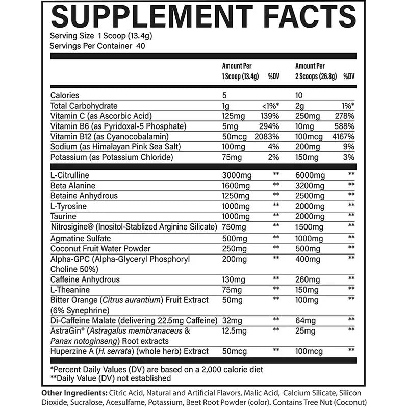 CBUM Thavage Pré-workout 516g - Informations nutritionnelles Blackberry Lemonade - SynerFit Nutrition